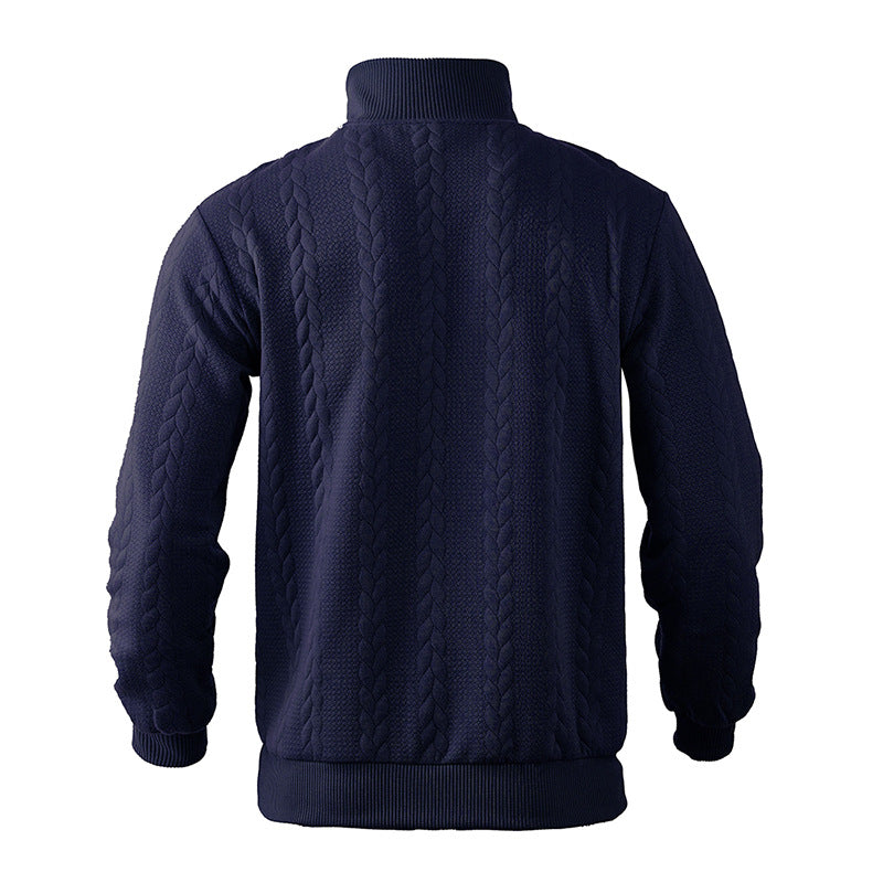 Kabelstrikket sweater til mænd med kvart lynlås