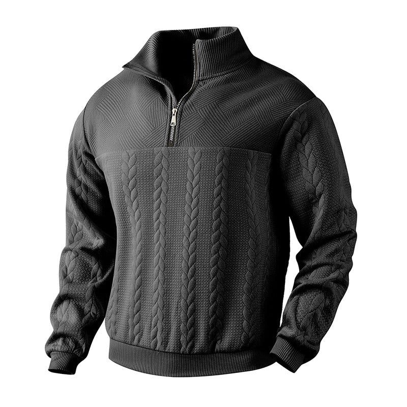 Kabelstrikket sweater til mænd med kvart lynlås