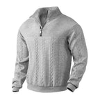 Kabelstrikket sweater til mænd med kvart lynlås