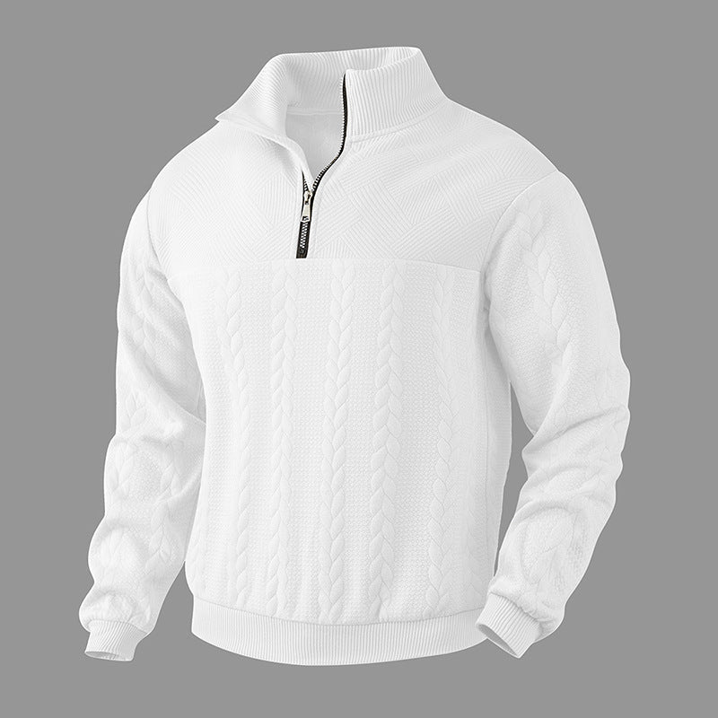 Kabelstrikket sweater til mænd med kvart lynlås