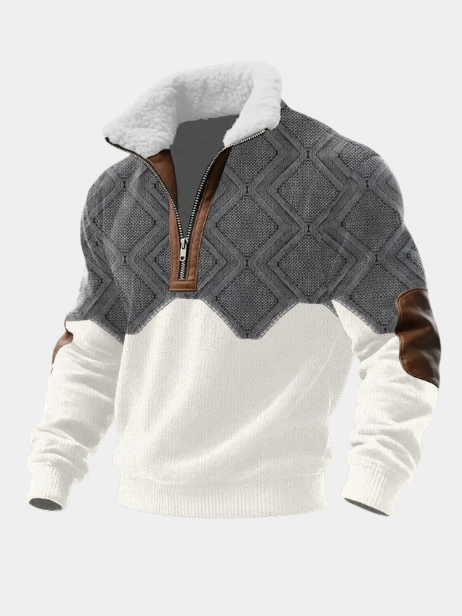 Pull-over pour homme à col sherpa et fermeture éclair quart de longueur