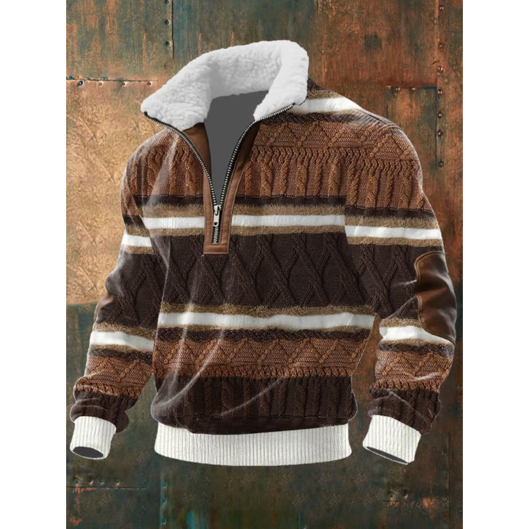 Pull-over pour homme à col sherpa et fermeture éclair quart de longueur