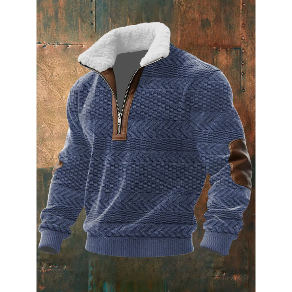 Pull-over pour homme à col sherpa et fermeture éclair quart de longueur