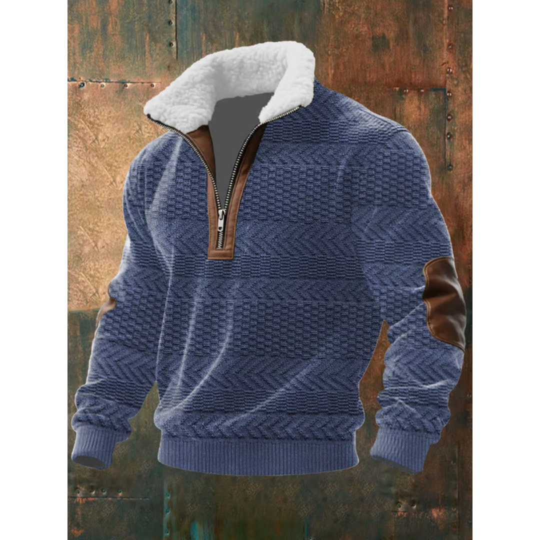 Pull-over pour homme à col sherpa et fermeture éclair quart de longueur