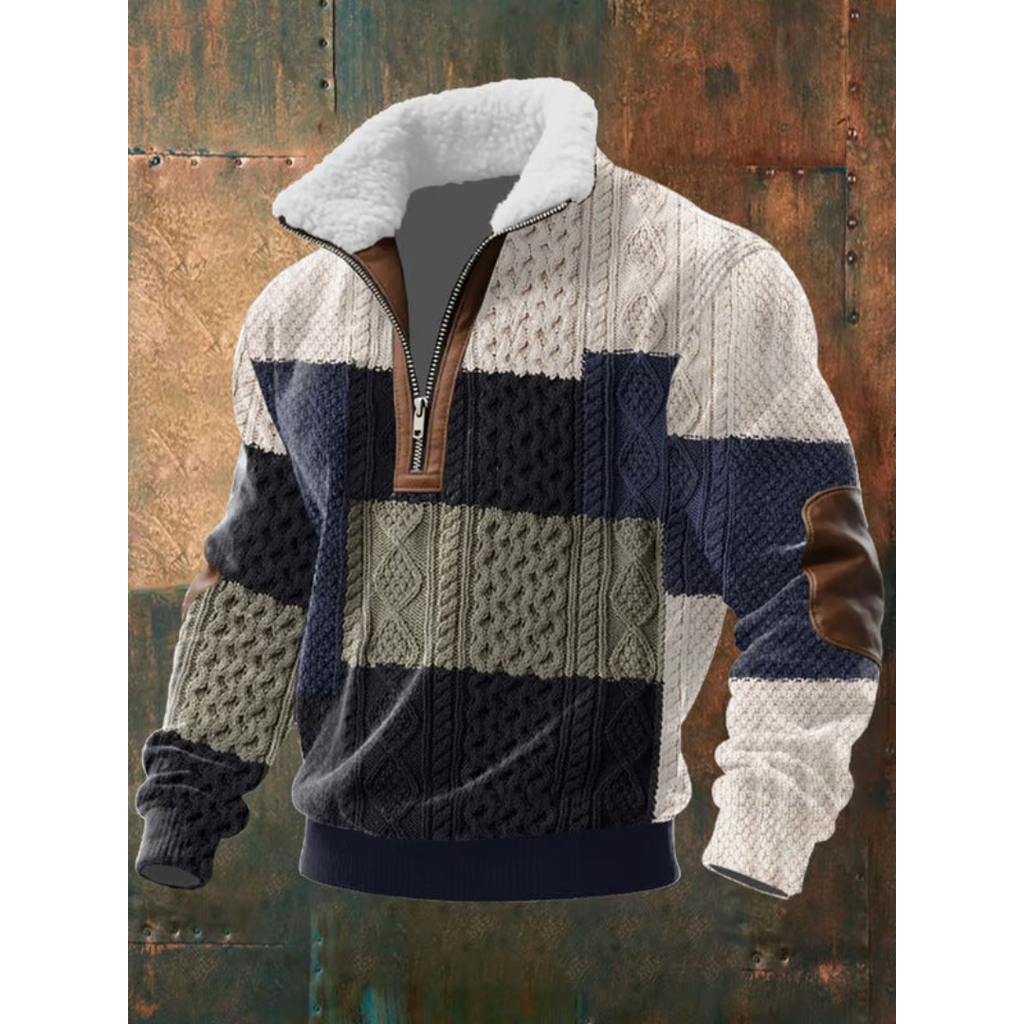 Pull-over pour homme à col sherpa et fermeture éclair quart de longueur