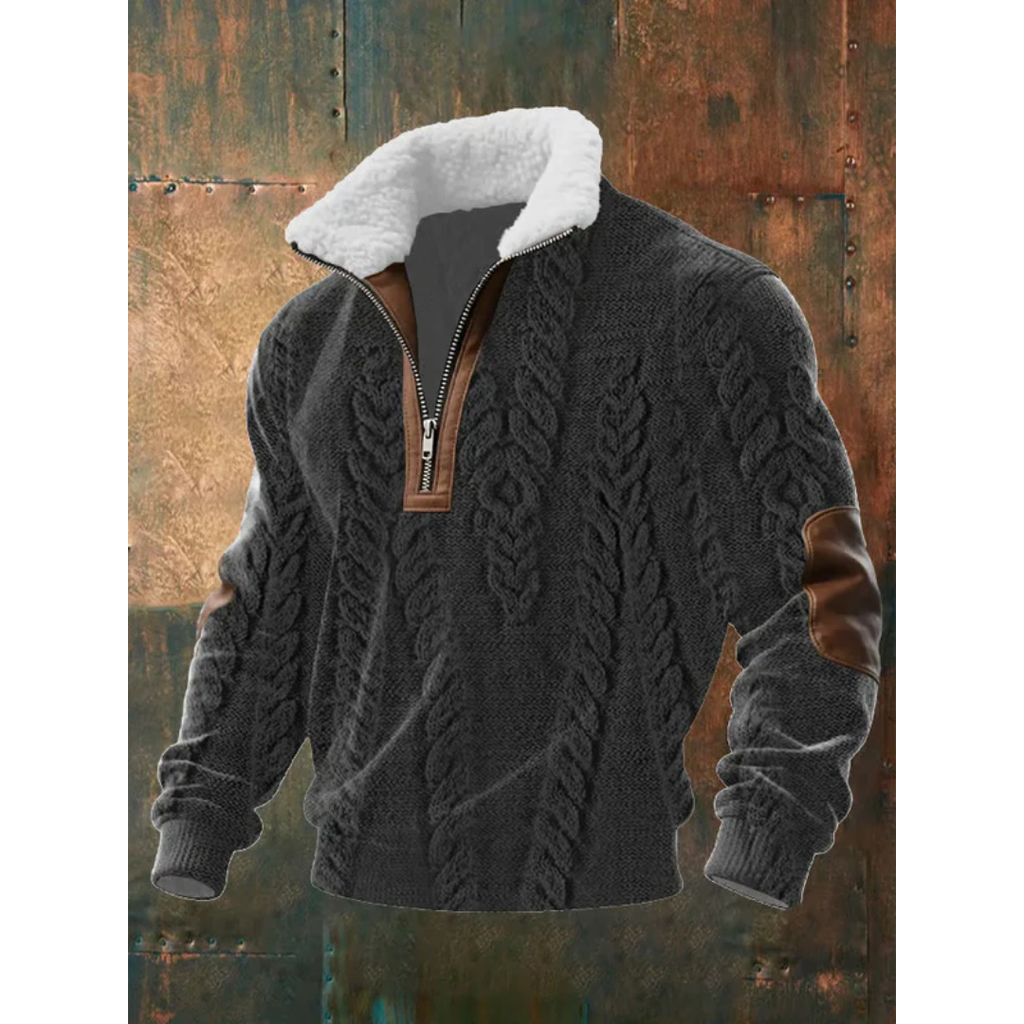 Pull-over pour homme à col sherpa et fermeture éclair quart de longueur