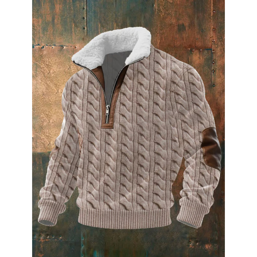 Pull-over pour homme à col sherpa et fermeture éclair quart de longueur