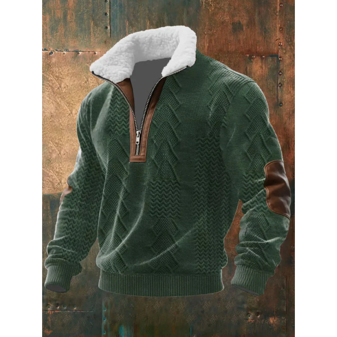 Pull-over pour homme à col sherpa et fermeture éclair quart de longueur