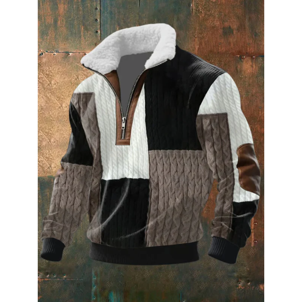 Pull-over pour homme à col sherpa et fermeture éclair quart de longueur