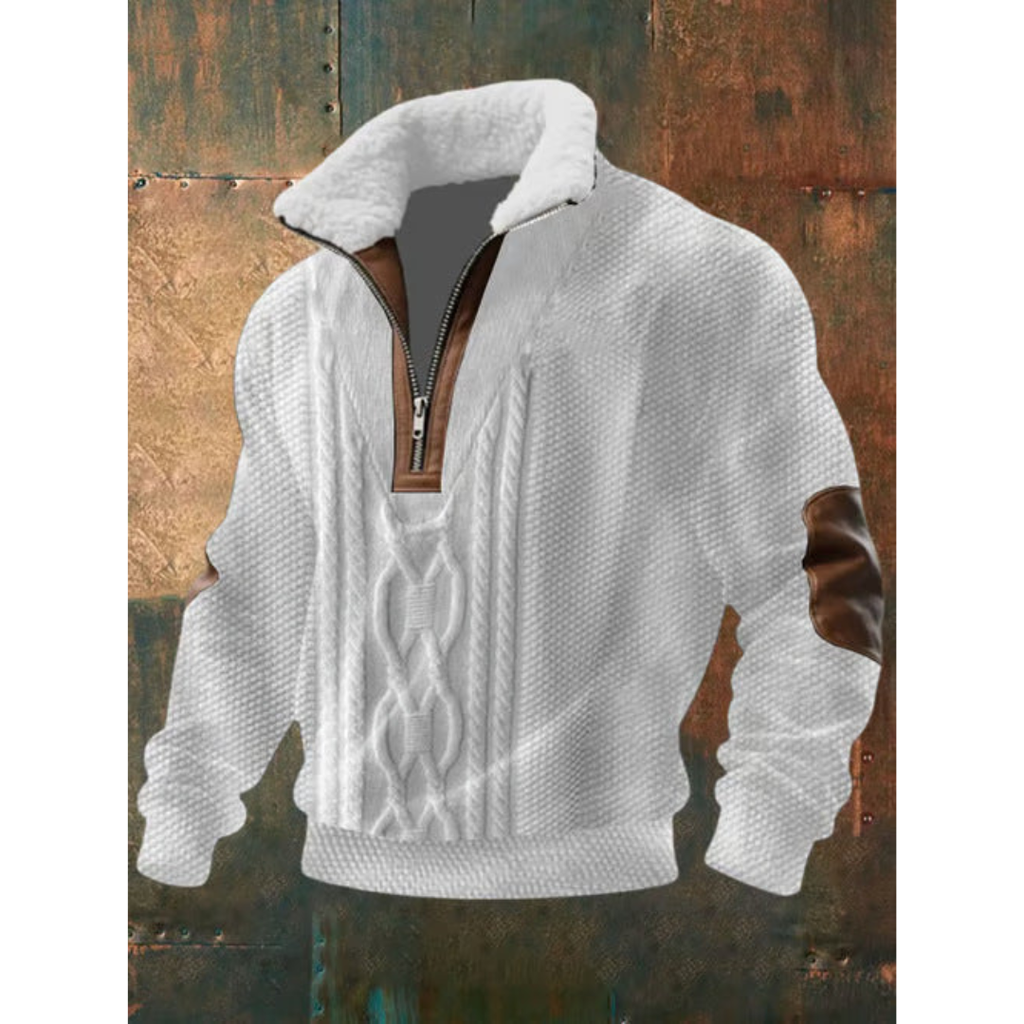 Pull-over pour homme à col sherpa et fermeture éclair quart de longueur