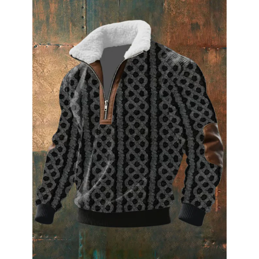 Pull-over pour homme à col sherpa et fermeture éclair quart de longueur