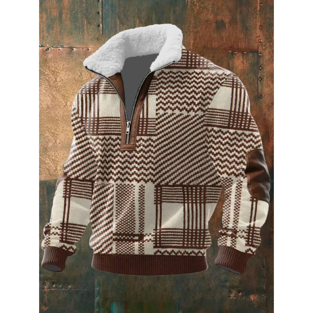 Pull-over pour homme à col sherpa et fermeture éclair quart de longueur