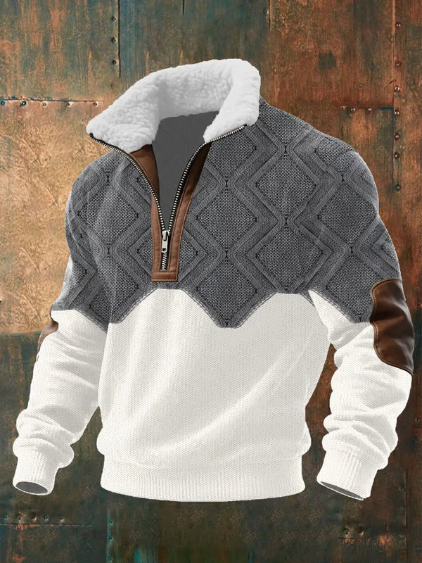 Pull-over pour homme à col sherpa et fermeture éclair quart de longueur
