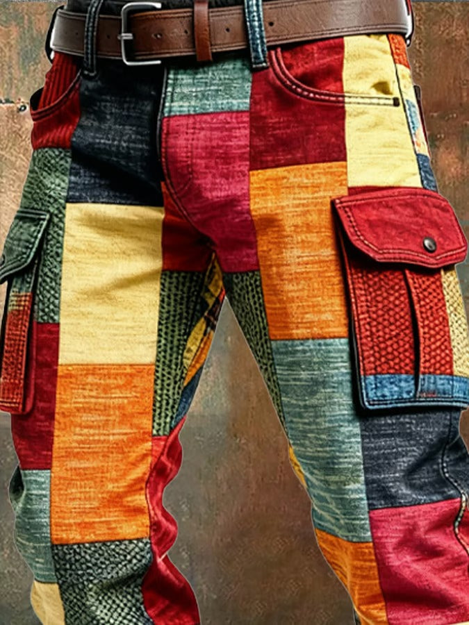 Pantaloni cargo da uomo con inserti patchwork