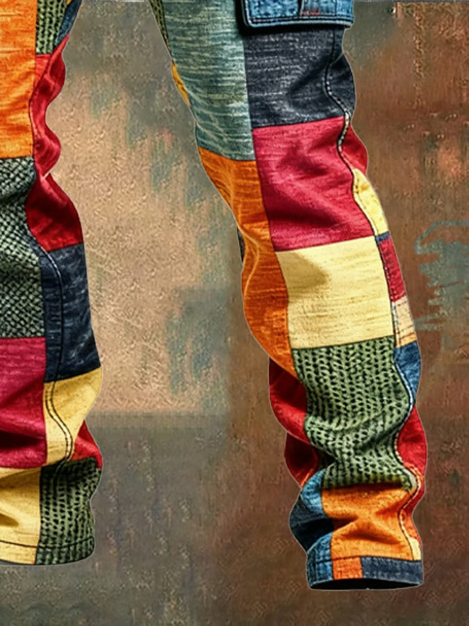 Pantaloni cargo da uomo con inserti patchwork