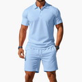 Tekstureret polosæt med shorts til mænd