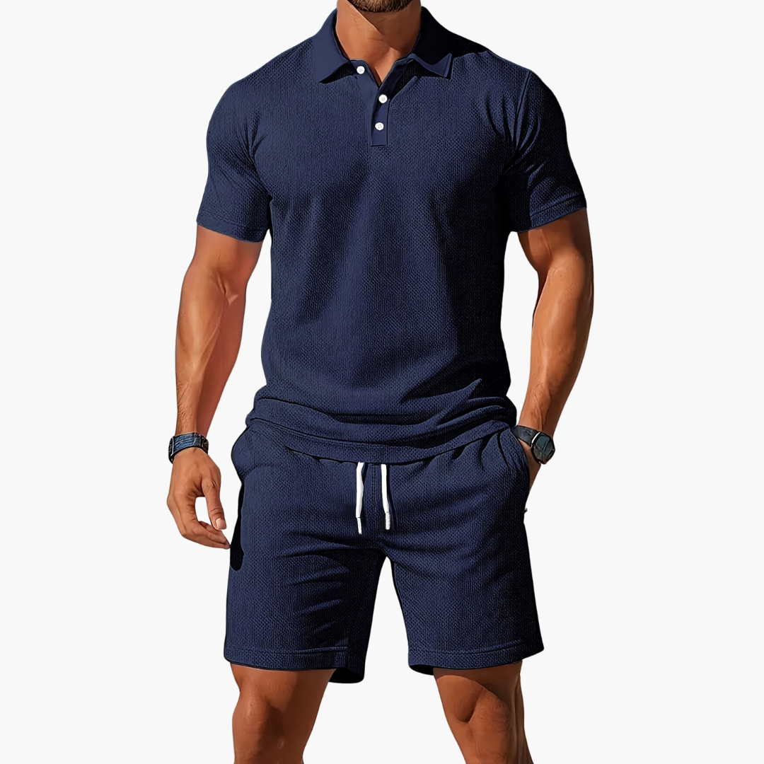 Men’s Textured Polo & Shorts Set