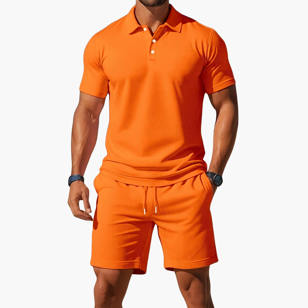 Men’s Textured Polo & Shorts Set