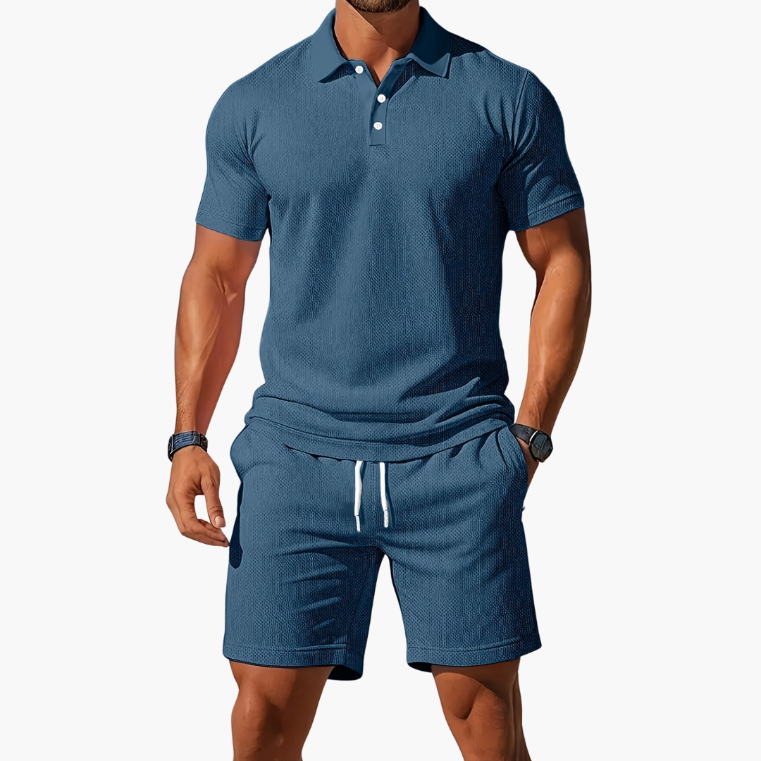 Men’s Textured Polo & Shorts Set