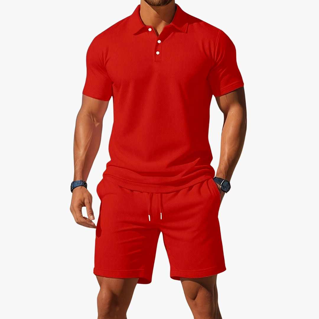 Men’s Textured Polo & Shorts Set