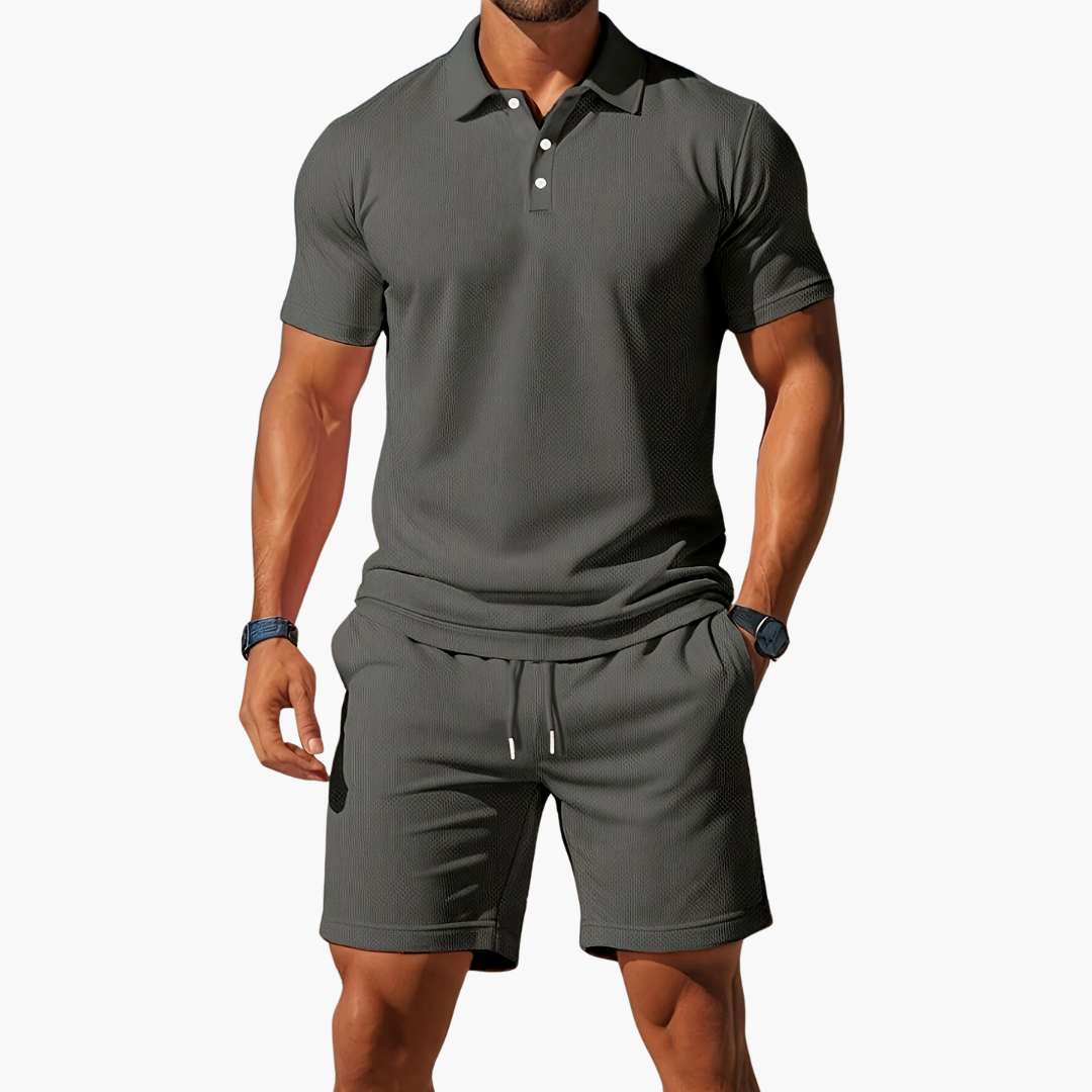 Men’s Textured Polo & Shorts Set
