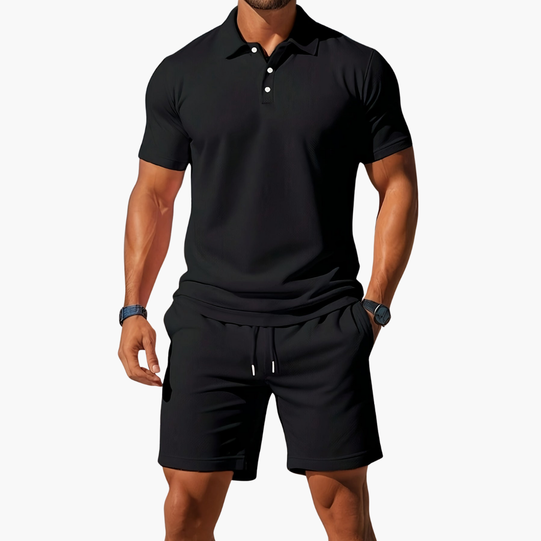 Men’s Textured Polo & Shorts Set