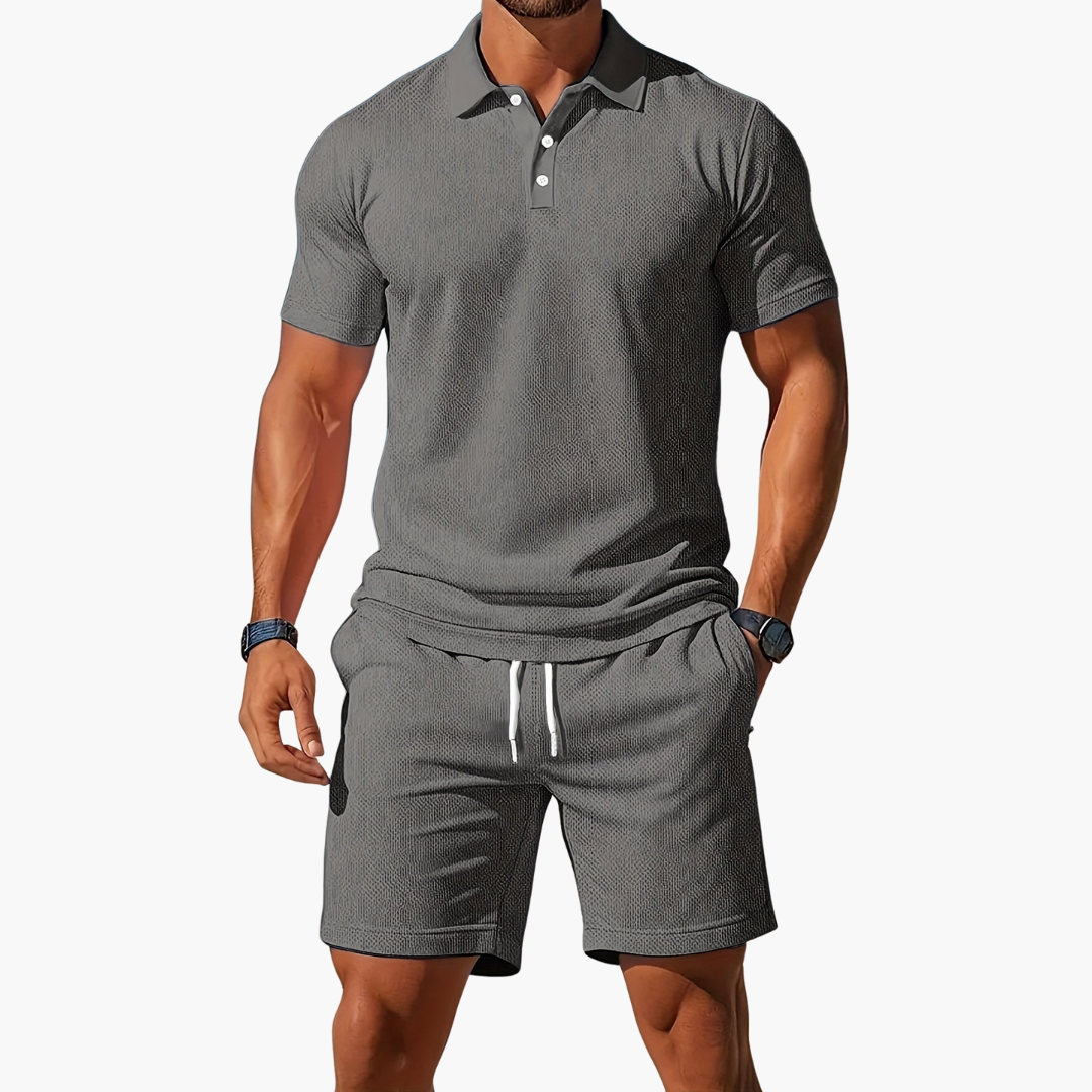 Men’s Textured Polo & Shorts Set