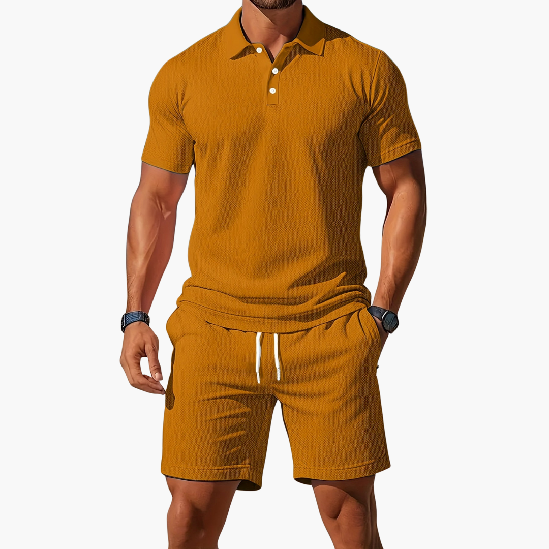 Men’s Textured Polo & Shorts Set