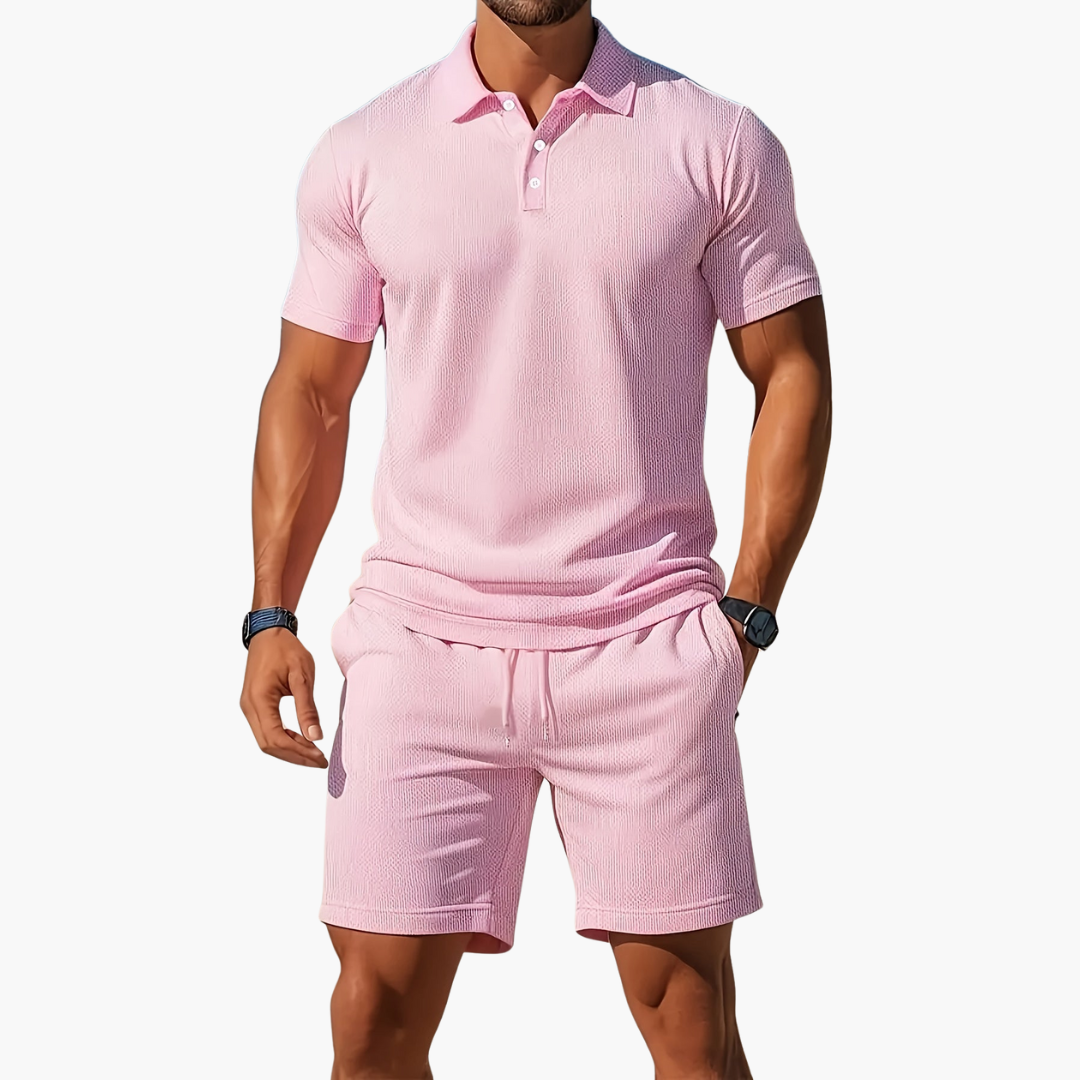 Men’s Textured Polo & Shorts Set