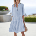 Damen gestreiftes Hemdblusenkleid mit Knopfleiste für lässige Sommermode