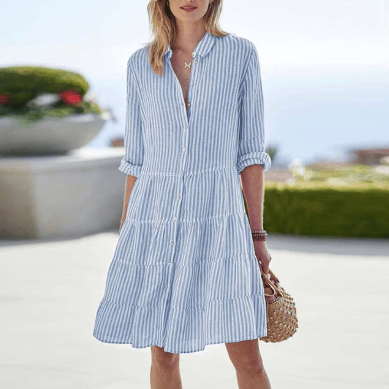 Women's Striped Shirt Dress with Button Front for Casual Summer Wear