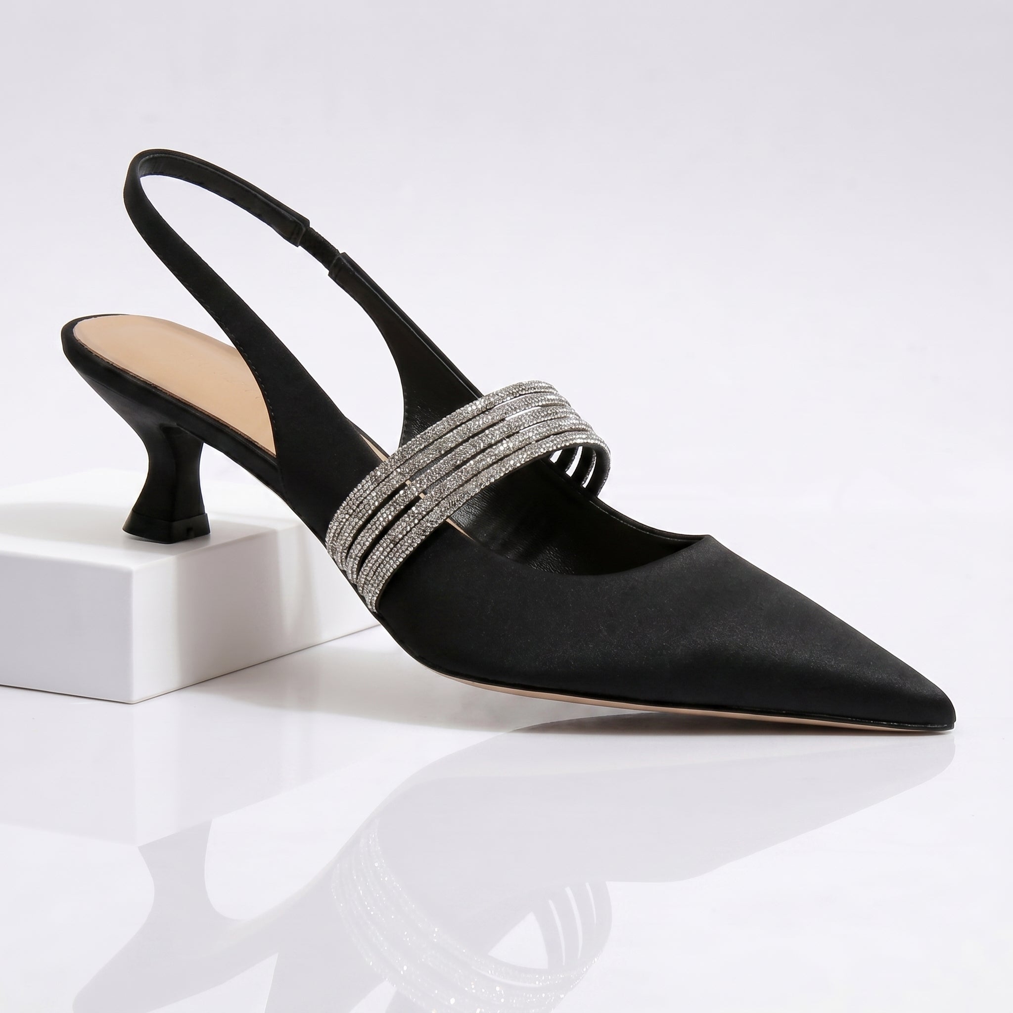 Escarpins slingback pour femme à bride ornée de cristaux