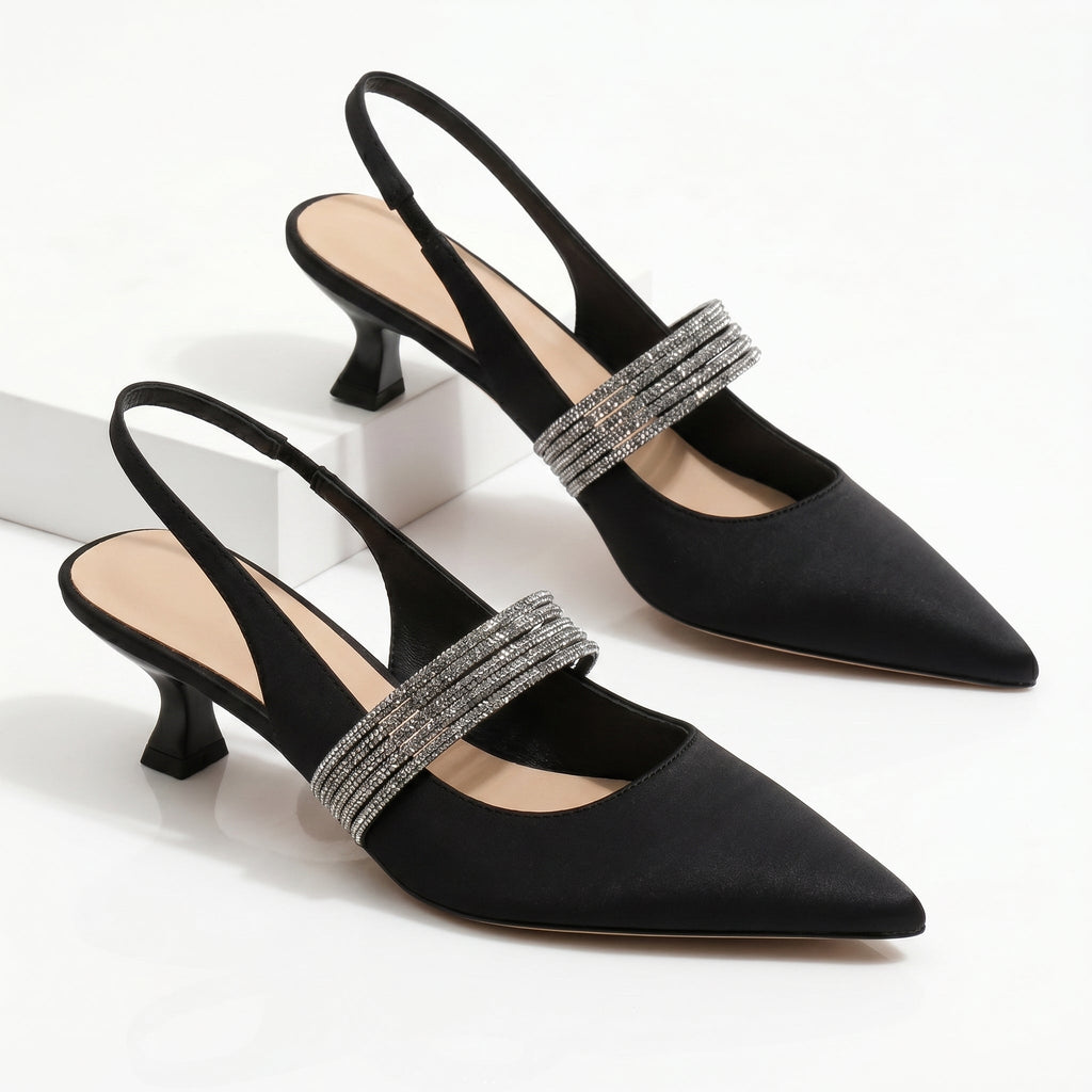 Dames slingback-pumps med krystalrem