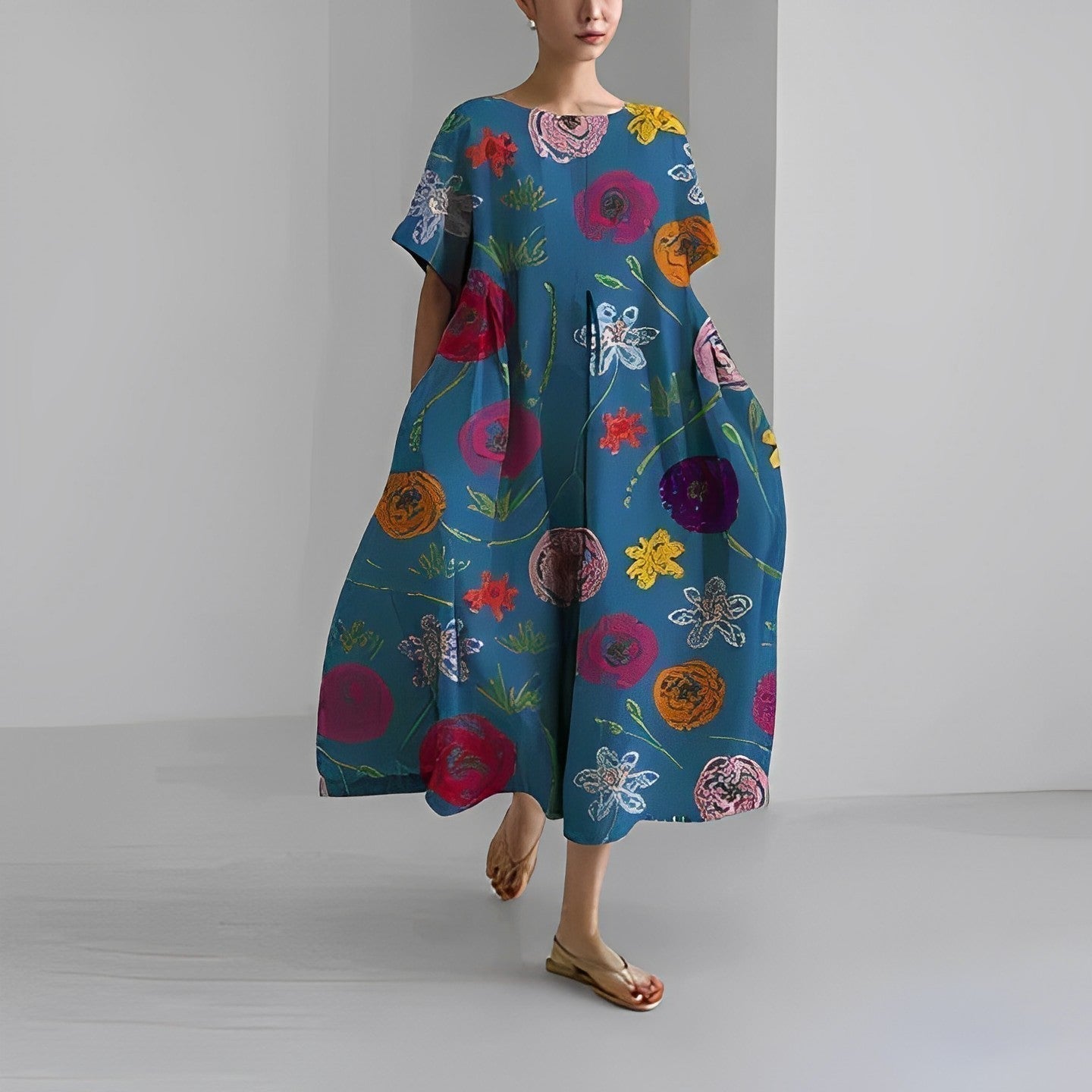 Robe maxi oversize à imprimé floral pour femme avec silhouette décontractée