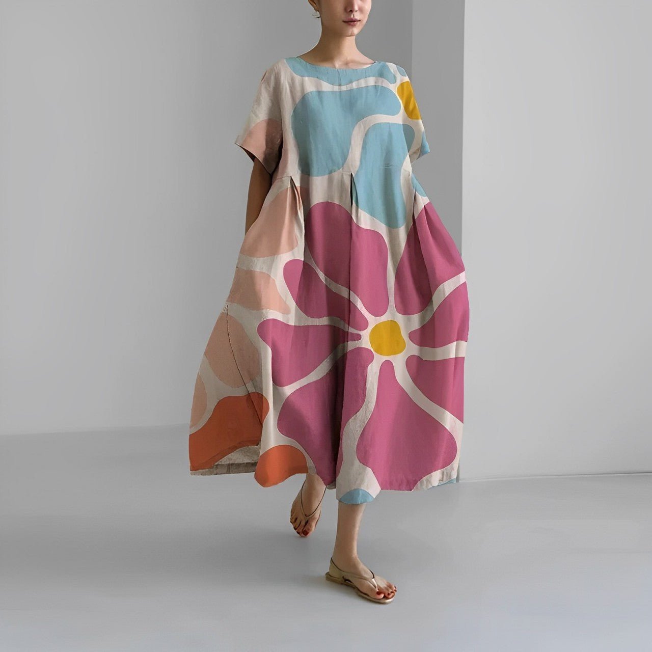 Maxikleid für Damen mit übergroßem Blumenmuster und lässiger Silhouette