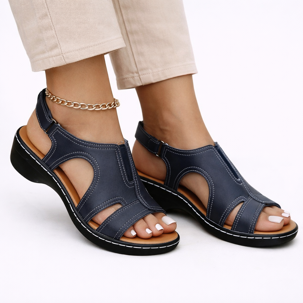 Sandales confortables à bride arrière pour femme avec semelle compensée rembourrée et design à bout ouvert