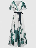 Women’s Watercolor Print Belted Maxi Dress