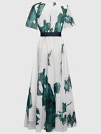 Women’s Watercolor Print Belted Maxi Dress