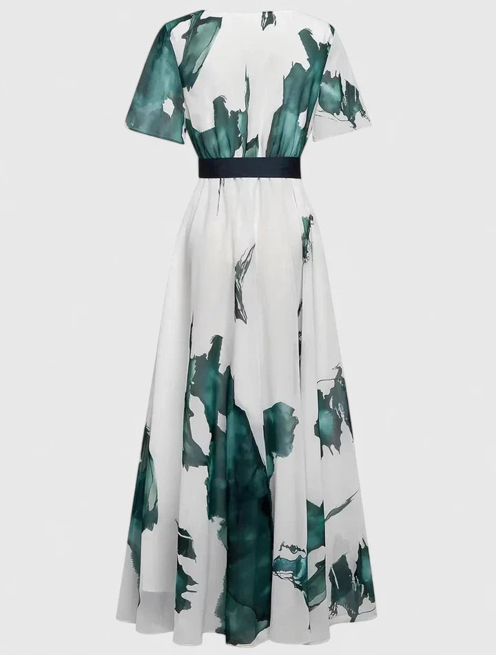 Women’s Watercolor Print Belted Maxi Dress