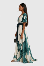 Women’s Watercolor Print Belted Maxi Dress