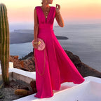 Maxikleid für Damen mit tiefem V-Ausschnitt und fließendem Rock für elegante Anlässe
