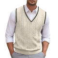 Gilet da uomo in maglia a trecce con scollo a V