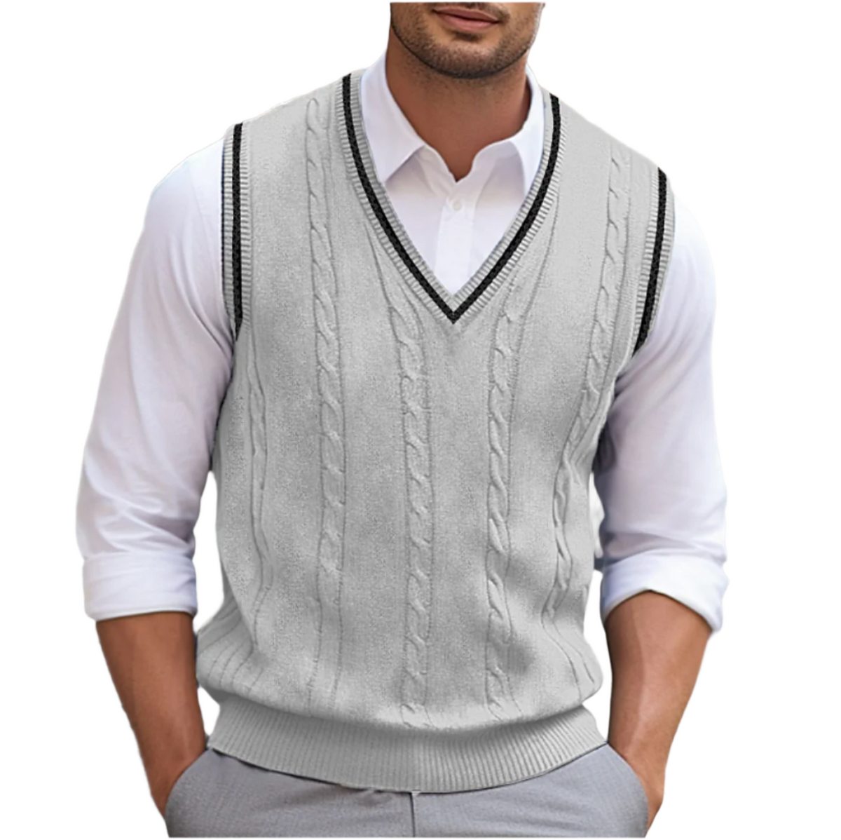 Gilet pour homme en maille torsadée à col en V