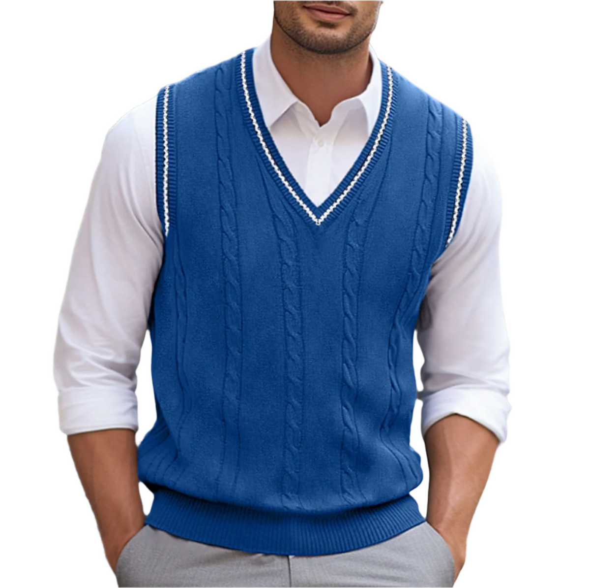 Gilet pour homme en maille torsadée à col en V