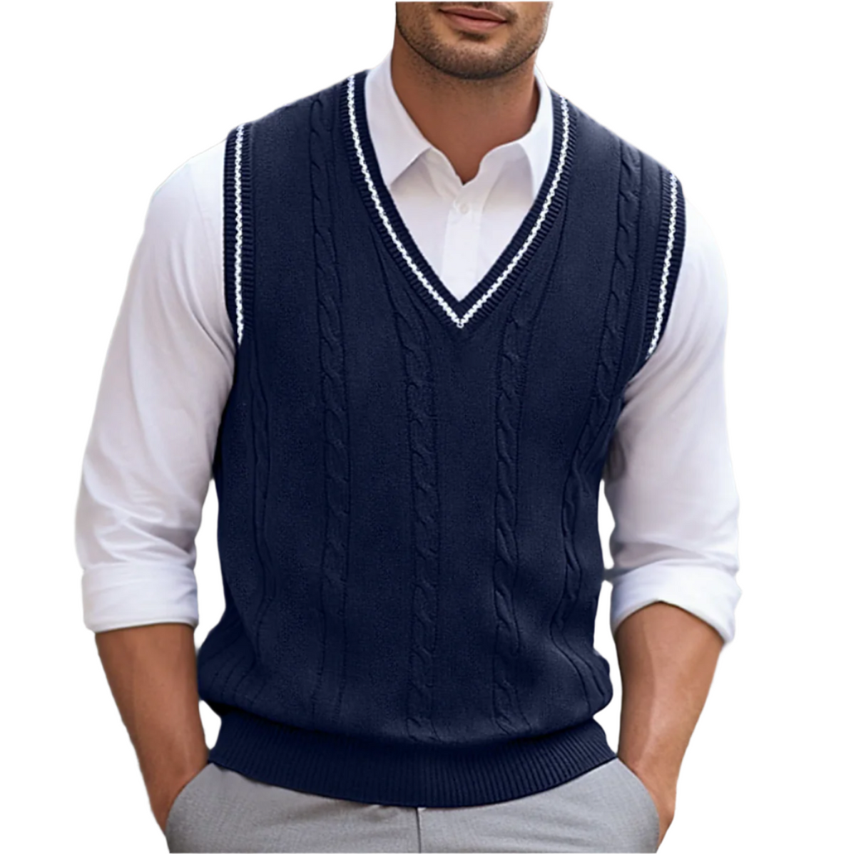 Gilet pour homme en maille torsadée à col en V