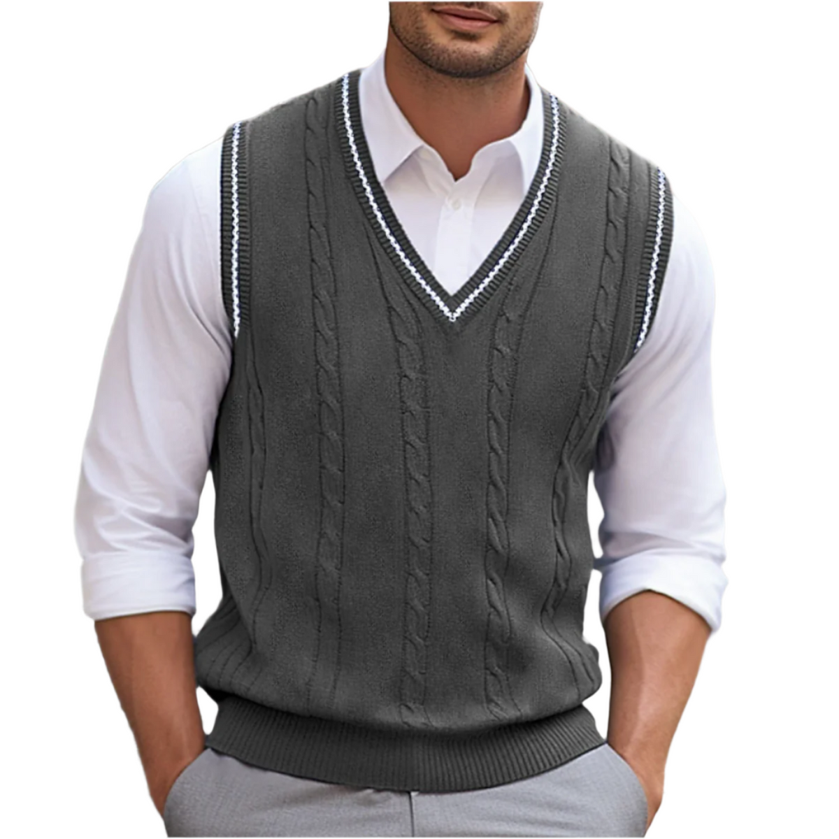 Gilet pour homme en maille torsadée à col en V