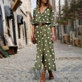 Damen Midikleid mit Polka Dots, Knopfleiste vorne und verstellbarem Taillengürtel