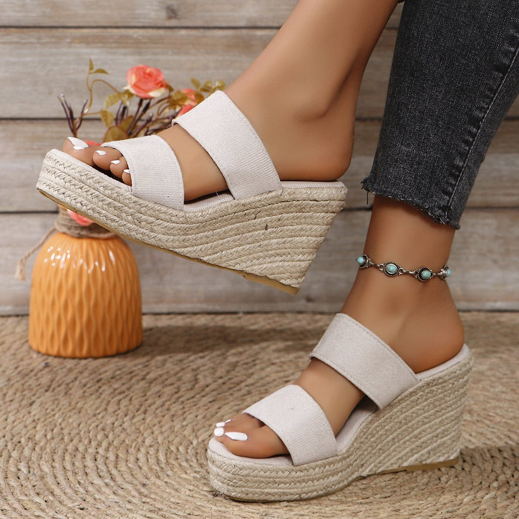 Damen offene Keilsandalen mit Seilsohle für bequemen und stylischen Sommerlook