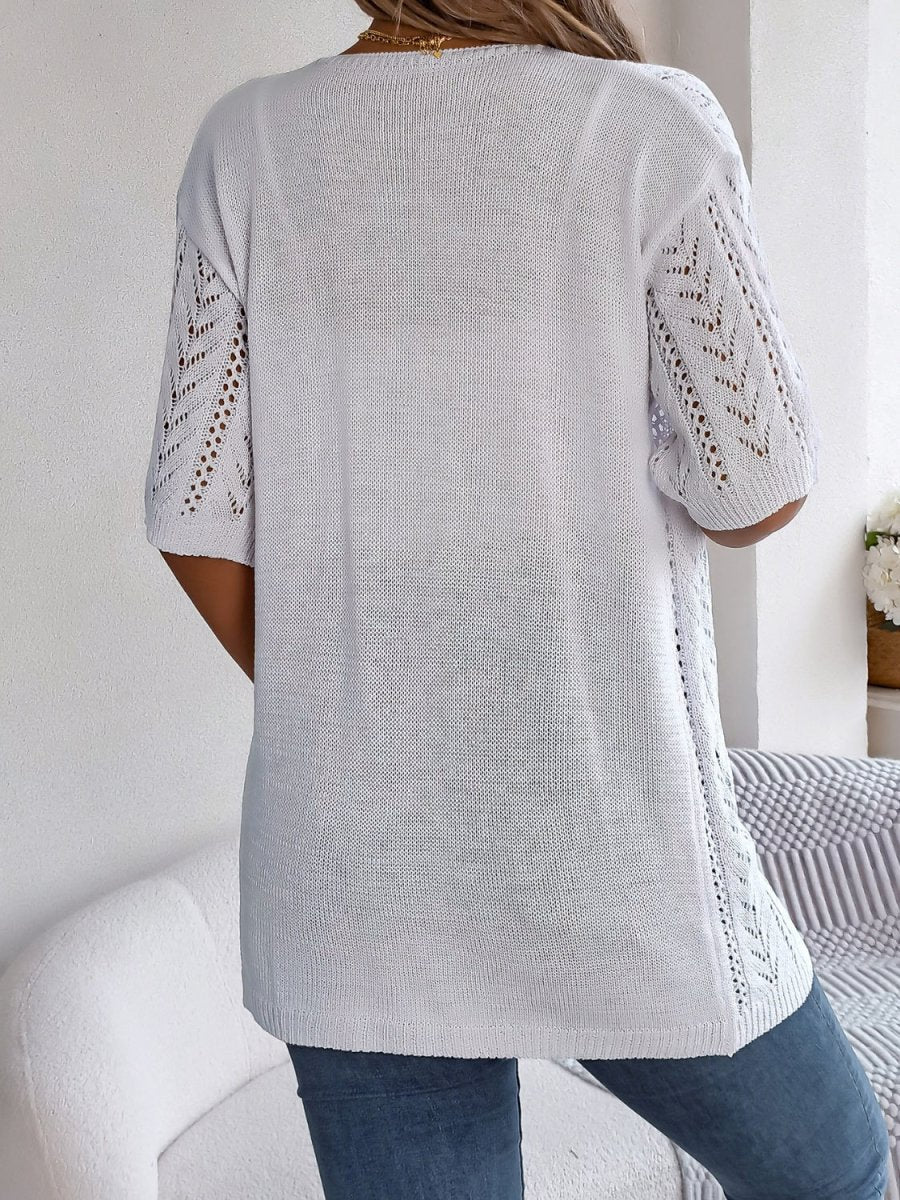 Eleganter Damen-Strickcardigan mit Lochmuster und halblangen Ärmeln für leichte und stilvolle Lagenlooks