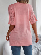 Eleganter Damen-Strickcardigan mit Lochmuster und halblangen Ärmeln für leichte und stilvolle Lagenlooks